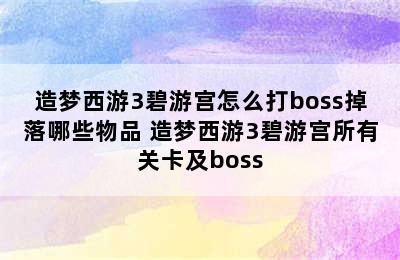 造梦西游3碧游宫怎么打boss掉落哪些物品 造梦西游3碧游宫所有关卡及boss